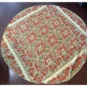 April Cornell round cotton tablecloth 67” orange green gold paisley print